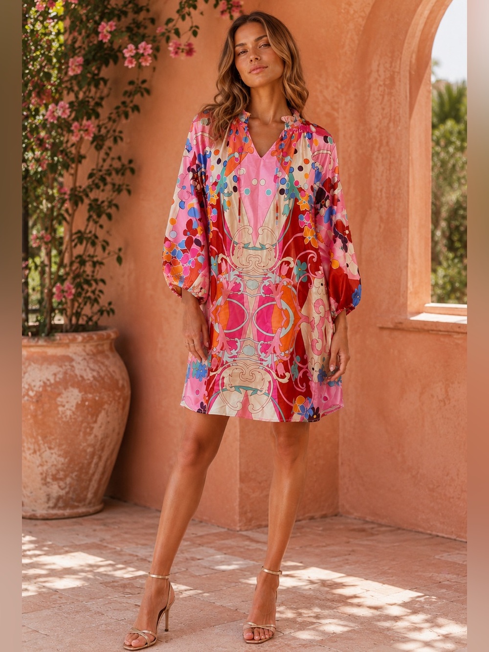 Ciebon Pink Multi-Color Printed Dress size Small